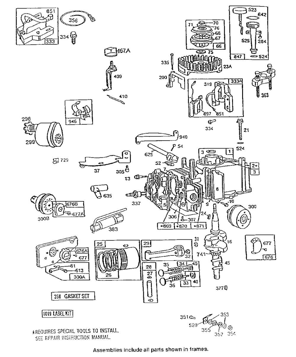 Cylinder,mufflers,piston Grp Diagram and Parts List for 92982-3913-01  Briggs and Stratton Engine
